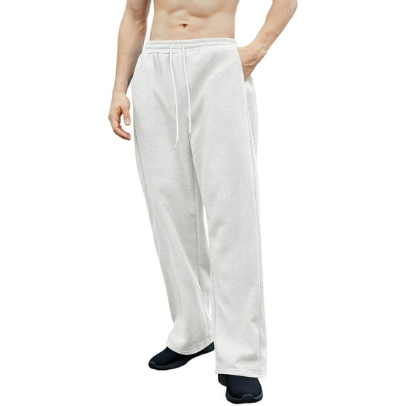 Dxzfnsa Straight Leg Pants for Men Men's Solid Color Elastic Waist Sweatpants Casual Comfy Drawstring Sweatpants Sports Wide Leg Pants with Pockets