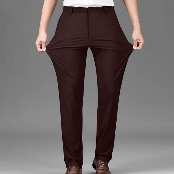 Dxzfnsa Suit Pants for Men Men's Slim Fit Solid Color Pocket Straight Leg Pants Casual Button Business Flat Front Pants Comfort Stretch Pants