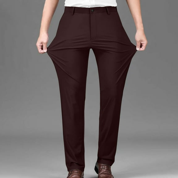 Dxzfnsa Suit Pants for Men Men's Slim Fit Solid Color Pocket Straight Leg Pants Casual Button Business Flat Front Pants Comfort Stretch Pants