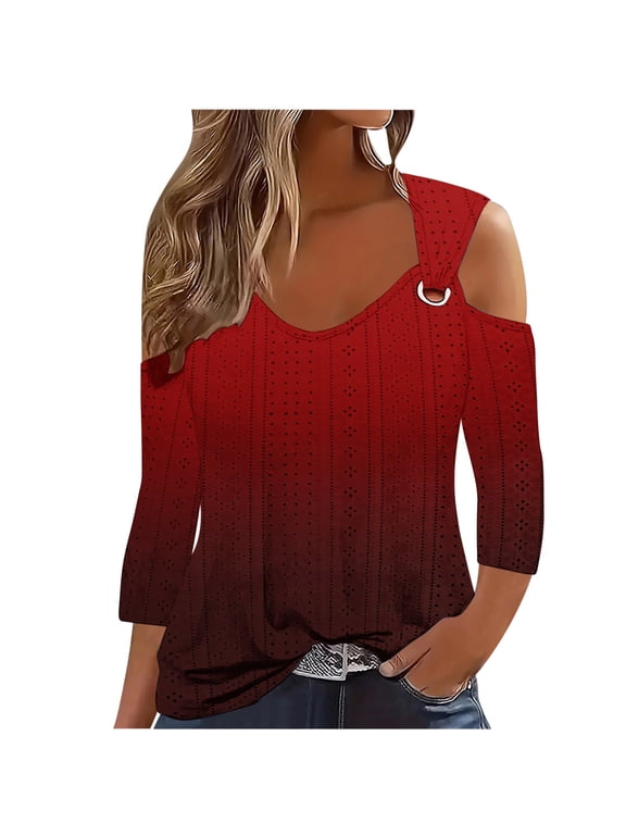 Summer Women's Clothing 3/4 Length Sleeve Womens Tops Puff Sleeve Lightweight Fall Sweaters Business Dressy Casual Work Blouses S-5XL