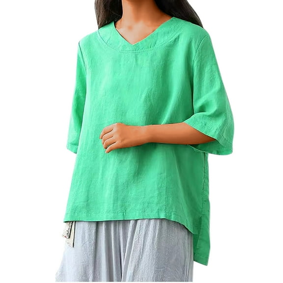 Dxzfnsa Summer Women's Clothing Womens Fall Tops V Neck 3/4 Sleeve Outfits Loose Fit Soft Plus Size Clothes Business Casual Beach Oversize T Shirts M-4XL