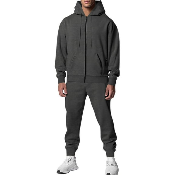 Dxzfnsa Sweat Suits for Men Men's Fleece Solid Color Hoodie Sets Casual Athletic Long Sleeve Hoodies and Sweatpants Outfits Jogging 2 Piece Tracksuits