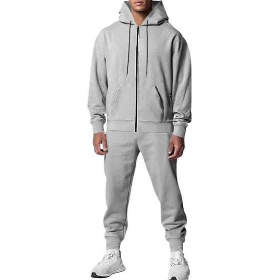 Dxzfnsa Sweat Suits for Men Men's Fleece Solid Color Hoodie Sets Casual Athletic Long Sleeve Hoodies and Sweatpants Outfits Jogging 2 Piece Tracksuits