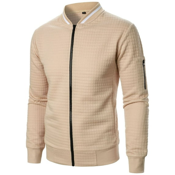 Dxzfnsa Sweatshirt Jackets for Men Men's Soft Fleece Solid Color Coats with Pockets Long Sleeve Stand Collar Sweatshirts Lightweight Outdoor Full Zip Coats