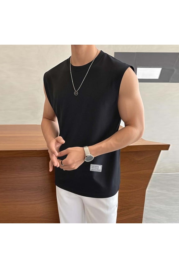 Tank Tops for Men Fashion Textured Sleeveless Streetwear T Shirts Men's Permeability Solid Color Pullover Tops Round Neck Workout Muscle Gym Vests