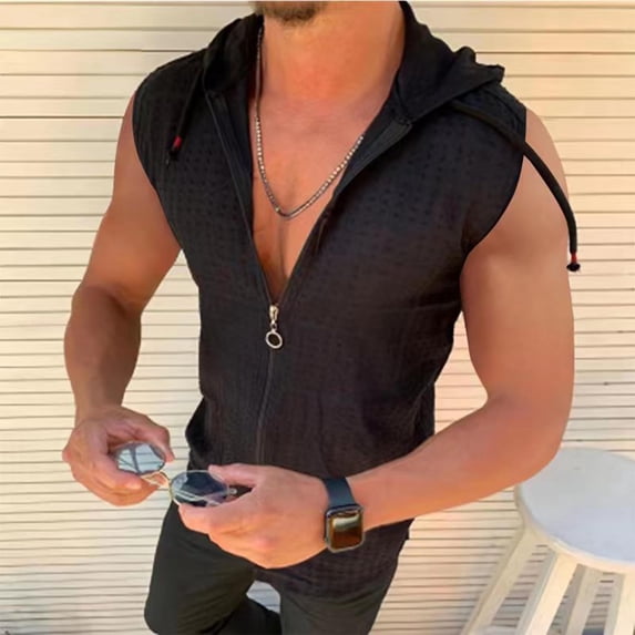 Dxzfnsa Tank Tops for Men Fashion Men's Workout Hooded Tank Tops Zip Up Sleeveless Gym Shirts Quick Dry Drawstring Muscle Bodybuilding Hoodies