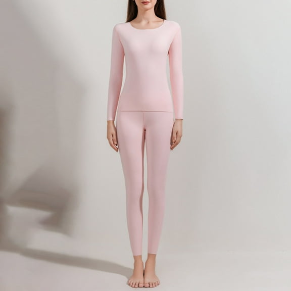 Dxzfnsa Thermal Underwear for Women Womens Casual Long Sleeve Shirts Legging Winter Solid Color Lounge Sets 2 Piece Warm Pajama Sets