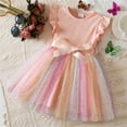 thumbnail image 1 of Dxzfnsa Toddler Little Girls Dresses Round Neck Rainbow Tulle Princess Dresses Summer Fashion Ruffled Sleeve Birthday Dresses for Girls 1-6 Years, 1 of 9