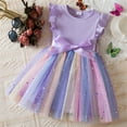 thumbnail image 1 of Dxzfnsa Toddler Little Girls Dresses Round Neck Rainbow Tulle Princess Dresses Summer Fashion Ruffled Sleeve Birthday Dresses for Girls 1-6 Years, 1 of 4