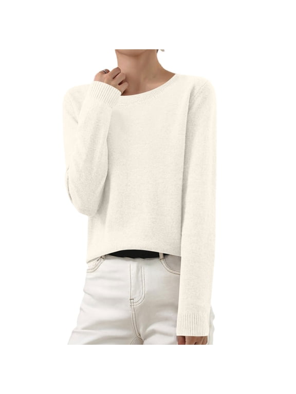 Fall Sweaters for Women Crewneck Long Sleeve Shirts Knit Casual Tunic Tops Lightweight Pullover Sweatshirts