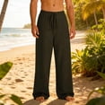 thumbnail image 1 of Dxzfnsa Trousers for Men Summer Mens Casual Solid Color Linen Cotton Pants Loose Fit Lightweight Elastic Waist Drawstring Beach Trousers, 1 of 9