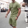 thumbnail image 1 of Dxzfnsa Two Piece Sets for Men Casual Men's Round Neck Short Sleeve T Shirts and Elastic Waist Shorts Summer Solid Color Beach Outfits, 1 of 7