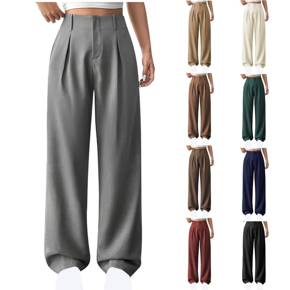Dxzfnsa Wide Leg Pants for Women Flowy Drawstring Elastic Waist Trousers with Pockets Summer Beach Vacation Clothes S-2XL