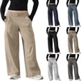 thumbnail image 1 of Dxzfnsa Wide Leg Sweatpants for Women Elastic High Waisted Patch Detail 2025 Loose Casual Trousers Pant with Pockets Womens Sweatpants(Beige,S-2XL), 1 of 8