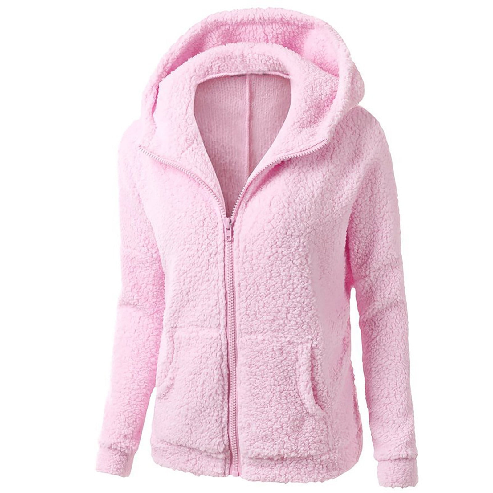 Womens Winter Solid Color Zip Up Hooded Warm Coat
