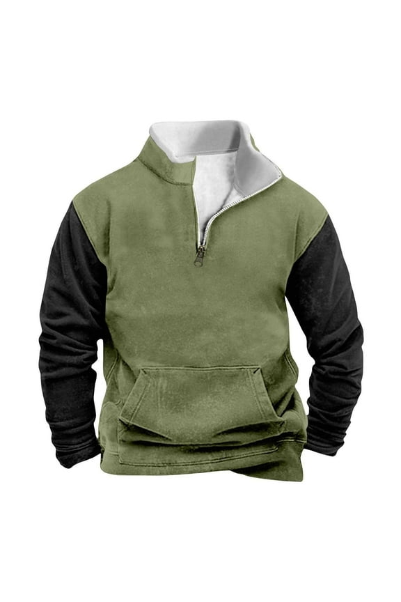 Winter Sweatshirts for Men Mens Casual Fashion Color Block Pullovers Stand Collar Half Zipper Sweatshirts Loose Long Sleeve Sweatshirts