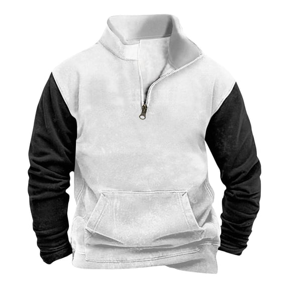 Dxzfnsa Winter Sweatshirts for Men Mens Casual Fashion Color Block Pullovers Stand Collar Half Zipper Sweatshirts Loose Long Sleeve Sweatshirts