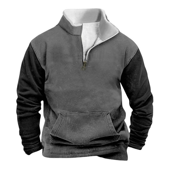Dxzfnsa Winter Sweatshirts for Men Mens Casual Fashion Color Block Pullovers Stand Collar Half Zipper Sweatshirts Loose Long Sleeve Sweatshirts