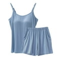thumbnail image 1 of Dxzfnsa Women 2 Piece Outfits Spaghetti Strap Padded Tank Tops Elastic Waist Shorts Sets With Pockets Women Casual Solid Color Home Sets, 1 of 7
