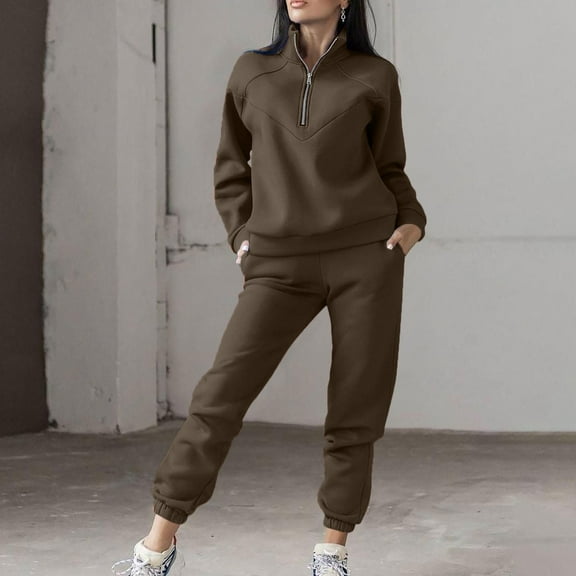 Dxzfnsa Women 2 Piece Outfits Sweatsuit Oversized Half Zip Pullover Long Sleeve Sweatshirts Jogger Pants Sets with Pockets