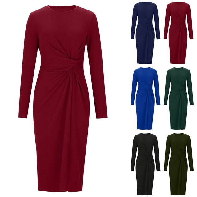 Dxzfnsa Women Casual Long Sleeve Dresses Empire Waist Knee Length Loose Dress with Pockets(Black,S-2XL)