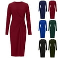 thumbnail image 1 of Dxzfnsa Women Casual Long Sleeve Dresses Empire Waist Knee Length Loose Dress with Pockets(Green,S-2XL), 1 of 5