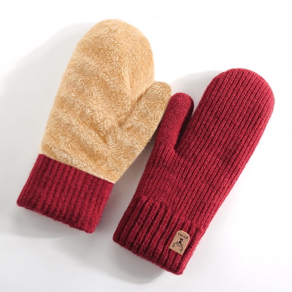 Dxzfnsa Women Fashion Winter Solid Color Thickened Adding Fleece Mittens Gloves Gift for Women Men