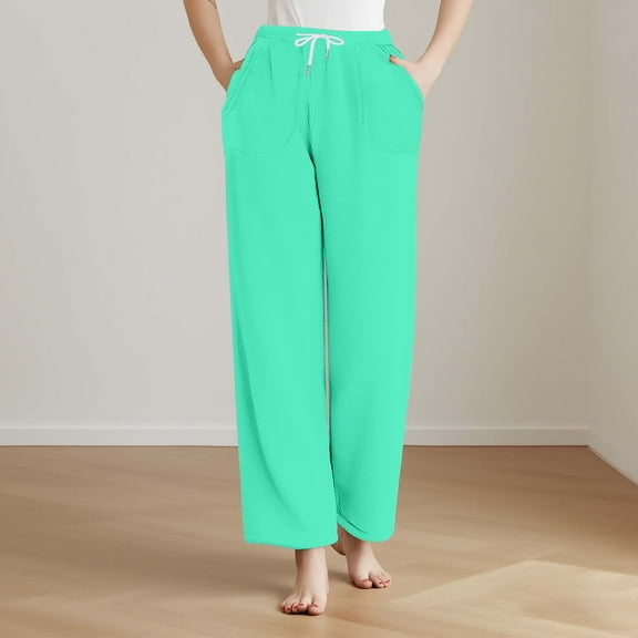 Dxzfnsa Women Fuzzy Pants Cozy Fuzzy Warm Lounge Wide Leg Lounge Fluffy Pants Elastic Waist Lounge Sleepwear Bottoms Sweatpants