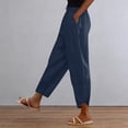 thumbnail image 1 of Dxzfnsa Women Linen Pants Summer Women's Breathable Casual Drawstring Elastic Waist Pants Lightweight Solid Color Capris Beachwear with Pockets, 1 of 9
