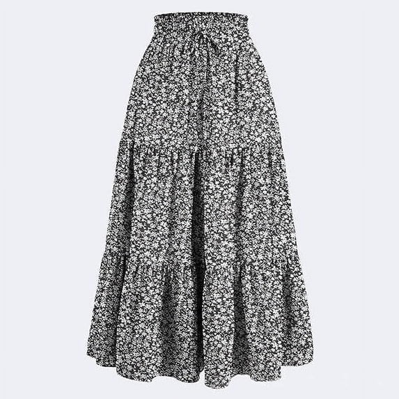 Dxzfnsa Women Plus size Skirts Women's Elastic Waist Maxi Skirts High Waisted Pleated A-Line Swing Skirts Summer Floral Long Skirts