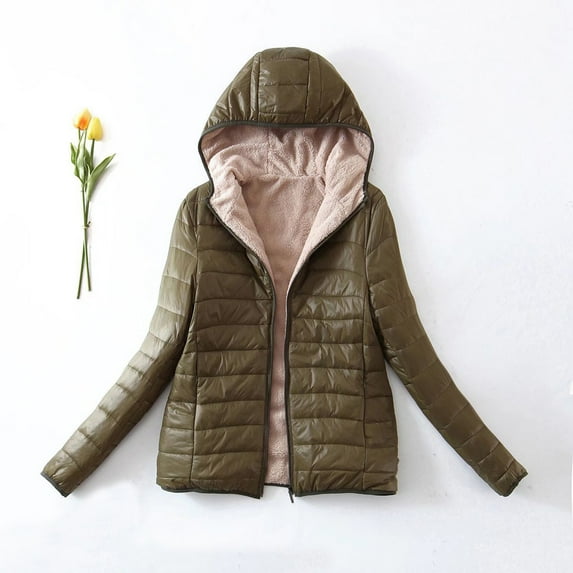 Dxzfnsa Women Puffer Hooded Jackets Women's Lightweight Slim Zipper Warm Hooded Coats Winter Long Sleeved Solid Color Cotton Jackets
