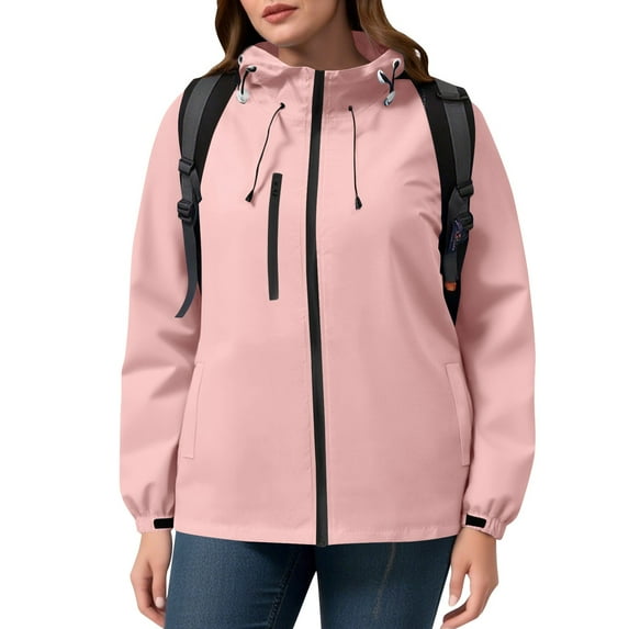 Dxzfnsa Women Solid Rain Outdoor Plus Size Hooded Windproof Loose Coat Tops With Pocket Fall Clothes for Women S-4XL