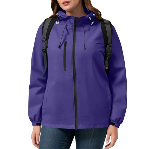 Dxzfnsa Women Solid Rain Outdoor Plus Size Hooded Windproof Loose Coat Tops With Pocket Fall Outfits for Women 2025 S-4XL