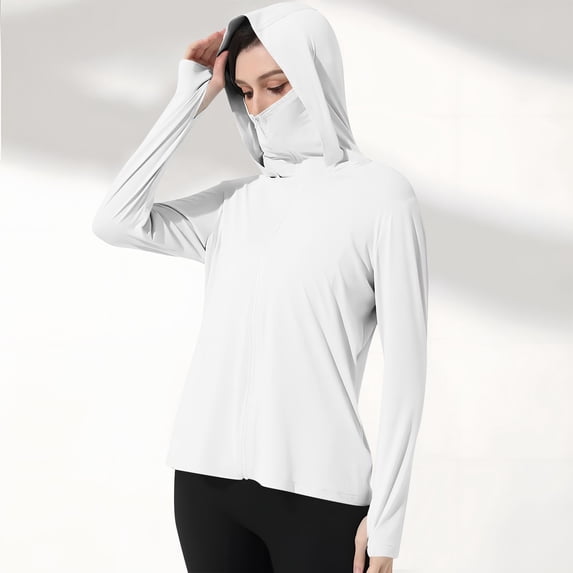 Dxzfnsa Women Sun Protection Shirts Women's Lightweight Zip up Long Sleeve UV Hiking Shirts Breathable Solid Color UPF 50+ Hoodies