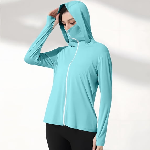 Dxzfnsa Women Sun Protection Shirts Women's Lightweight Zip up Long Sleeve UV Hiking Shirts Breathable Solid Color UPF 50+ Hoodies