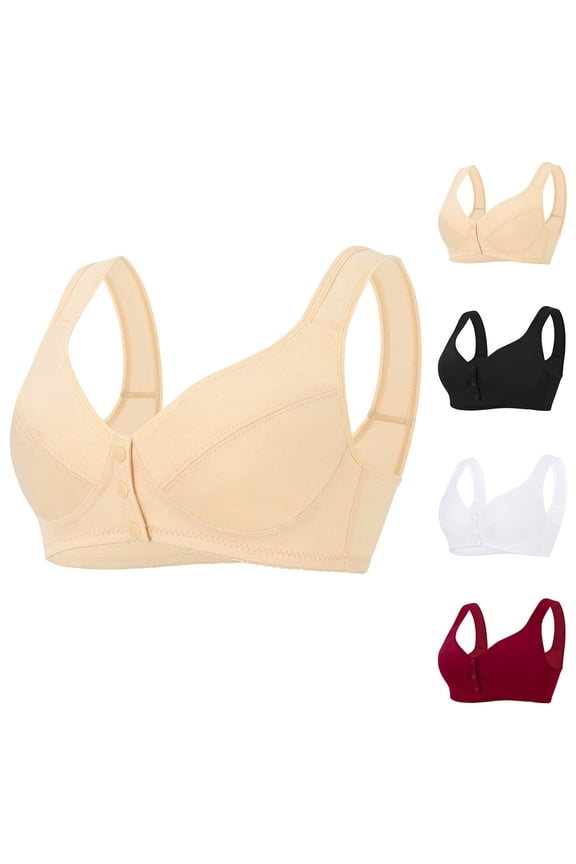 Women Wirefree Bras for Women Full Coverage No Underwire Everyday Bras Comfortable Wireless Padded Bras (Khaki,XXL)