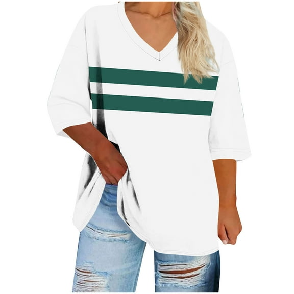 Dxzfnsa Women's 3/4 Sleeve Blouse Crew Neck Pleated Sleeve Tops Flowy Casual Tunics for Women Dressy Shirt for Business Casual S-5XL