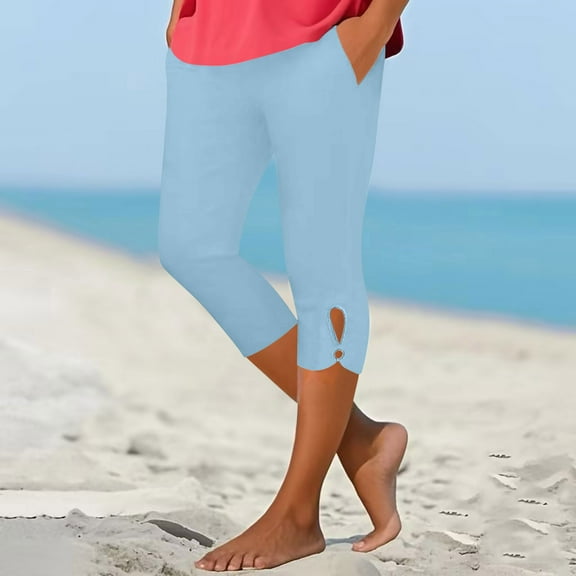 Dxzfnsa Women's Capri Yoga Pants Summer Womens Solid Color High Waisted Leggings Loose Soft Workout Pants Causal Lounge Pants with Pockets