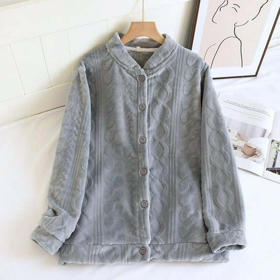 Dxzfnsa Women's Cardigan Pajamas Fashion Women Thickened Button Solid Color Pajama Coats Loose Comfy V- Neck Long Sleeve Home Pajamas