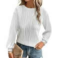 thumbnail image 1 of Dxzfnsa Womens Tops Trendy Dressy Casual Long Sleeve Shirts Crewneck Basic T Shirts Solid Loose Textured Outfits Blouses, 1 of 5