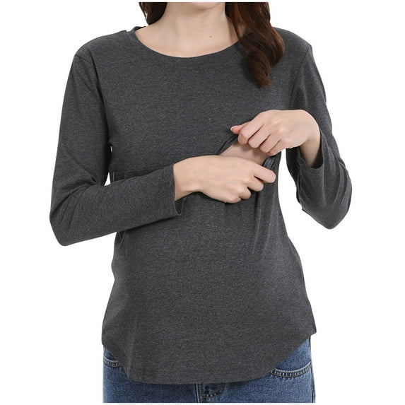 Dxzfnsa Women's Casual Maternity Tops for Breastfeeding Fashion Loose Long Sleeves Solid Color Blouses Comfortable Round Neck Pregnancy Sweatshirts for Women