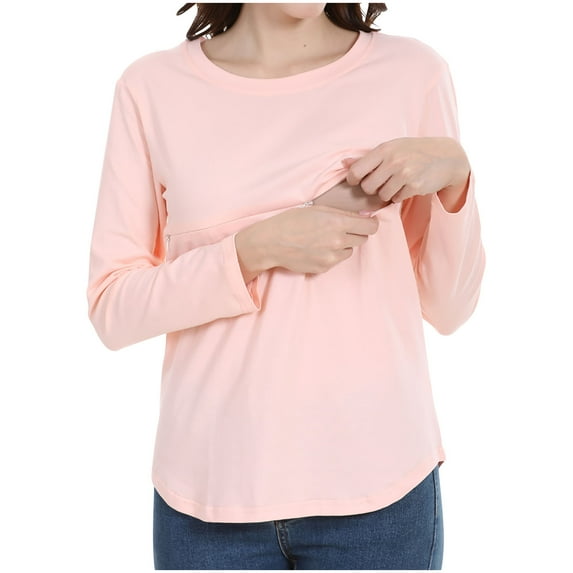 Dxzfnsa Women's Casual Maternity Tops for Breastfeeding Fashion Loose Long Sleeves Solid Color Blouses Comfortable Round Neck Pregnancy Sweatshirts for Women