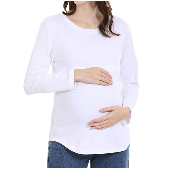 Dxzfnsa Women's Casual Maternity Tops for Breastfeeding Fashion Loose Long Sleeves Solid Color Blouses Comfortable Round Neck Pregnancy Sweatshirts for Women