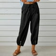 thumbnail image 1 of Dxzfnsa Women's Casual Pants Womens Loose Fit Cotton Linen Trousers Summer Baggy Solid Color Drawstring Wide Leg Pants with Pockets, 1 of 9
