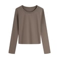 thumbnail image 1 of Dxzfnsa Women's Casual Round-neck Fall/Winter Long Sleeved Loose Blouses Shirts Womens Blouses Coffee-L, 1 of 2