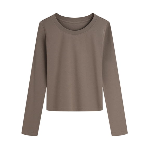 Dxzfnsa Women's Casual Round-neck Fall/Winter Long Sleeved Loose Blouses Shirts Womens Blouses Coffee-L