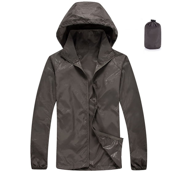 Dxzfnsa Women's Coats Womens Fashion Solid Color Zipper Up Waterproof Windbreaker Hooded Lightweight Sun Protection Jackets with Storage Bag