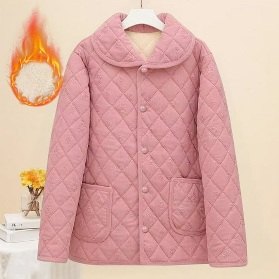 Dxzfnsa Women's Corduroy Jackets Womens Plus Size Warm Winter Long Sleeve Coats Solid Color Button Down Casual Jackets with Pockets