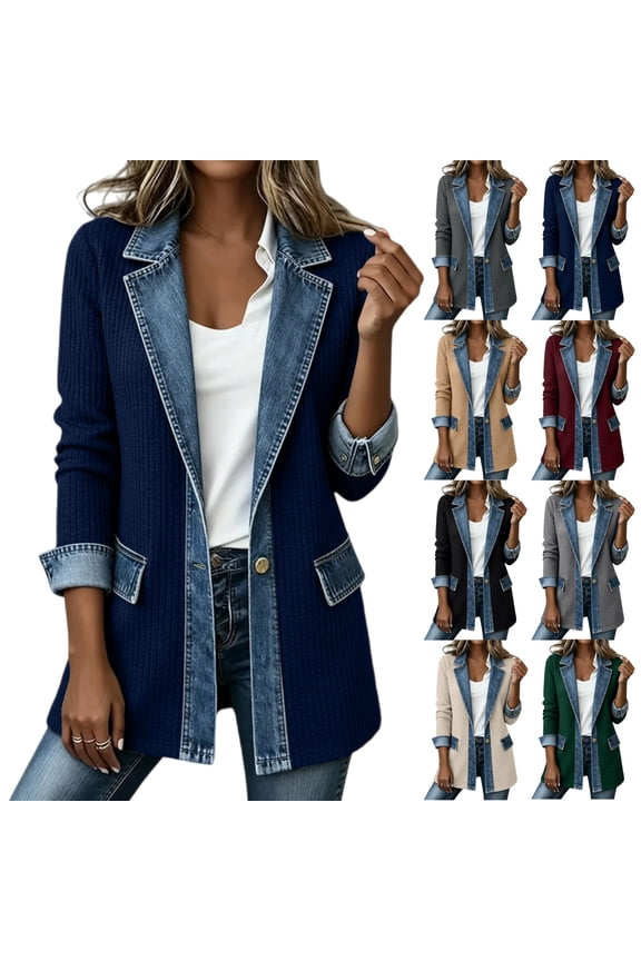 Women's Denim Knit Long Cardigan Lightweight Comfort Long Sleeve Oversized Jackets Button Oversizes Trench Coats with Pockets S-2XL