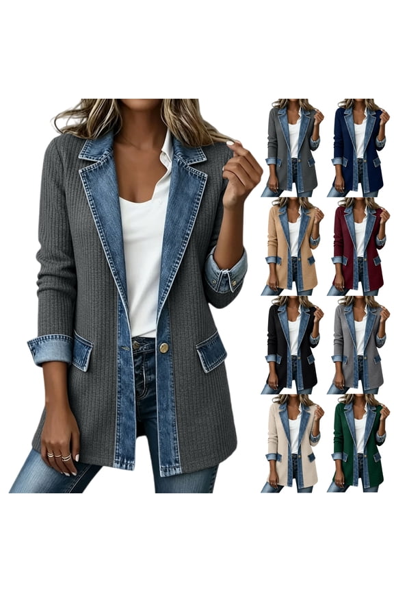 Women's Denim Knit Long Cardigan Lightweight Comfort Long Sleeve Oversized Jackets Button Oversizes Trench Coats with Pockets S-2XL
